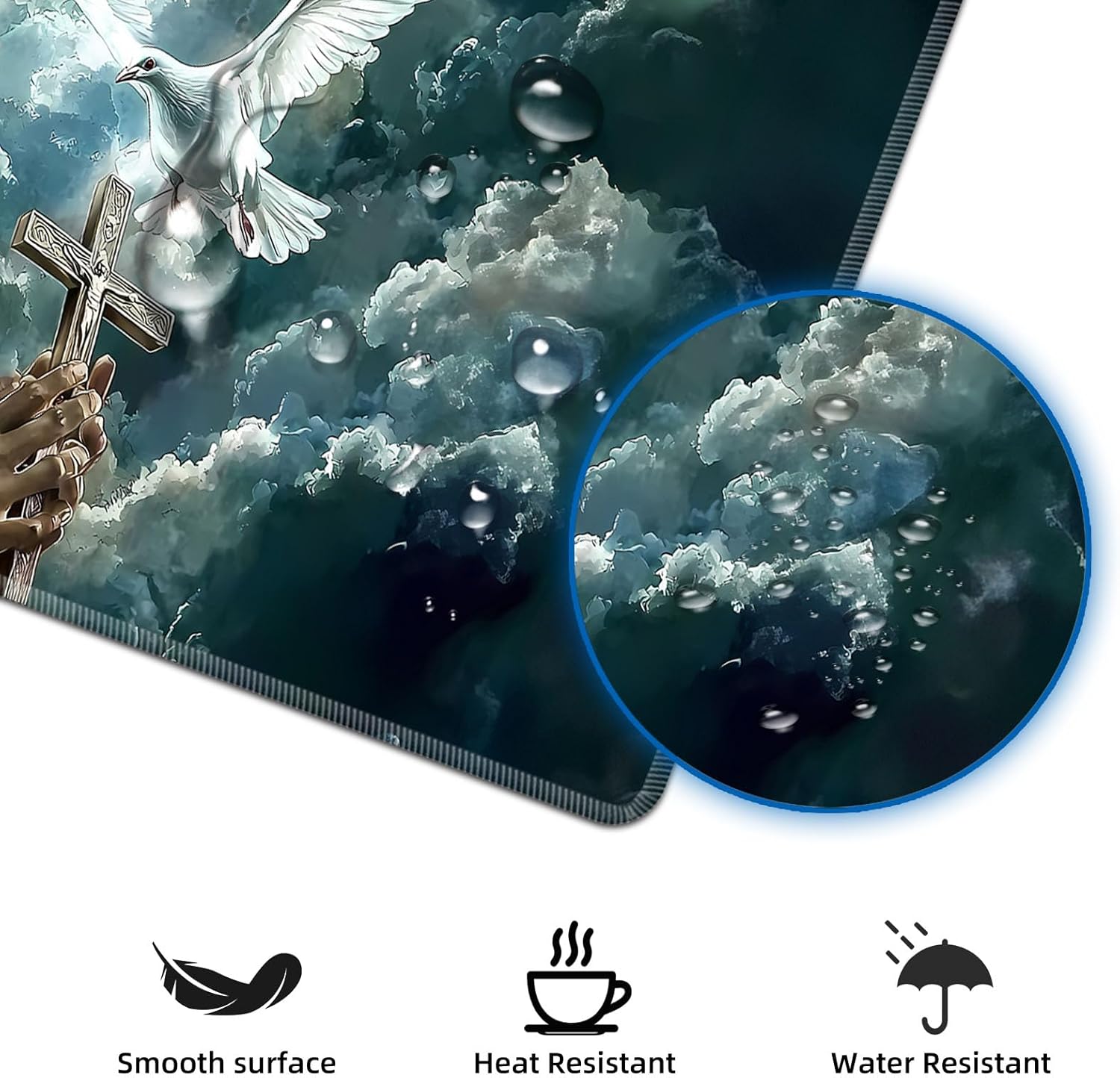 Large Desk Mat with Stitched Edges, Jesus with White Doves Office Desk Pad, Anime Gaming Mouse Pad, Extended Keyboard and Mouse Mat,31.5x11.8 inch Waterproof Desk Writing Pad for Office and Home