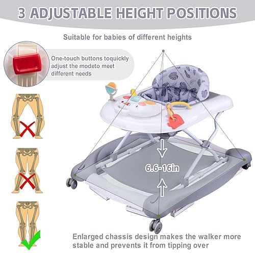 Miniatura 7 de Andador plegable 5 en 1 para bebés, caminante de actividad para bebés, balancín, centro de actividades, asiento y caminante de empuje, alfombrilla