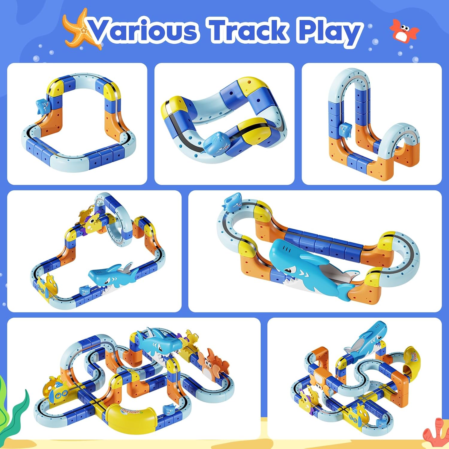 193PCS Magnetic Train Set: Shark Toys 3D Infinity Racer Electric Train Set for Kids Flexible Cube Rail Train Track with Anti-Gravity Train STEM Toys Gifts for 3 4 5 6 7 8 Year Old Boys Girls