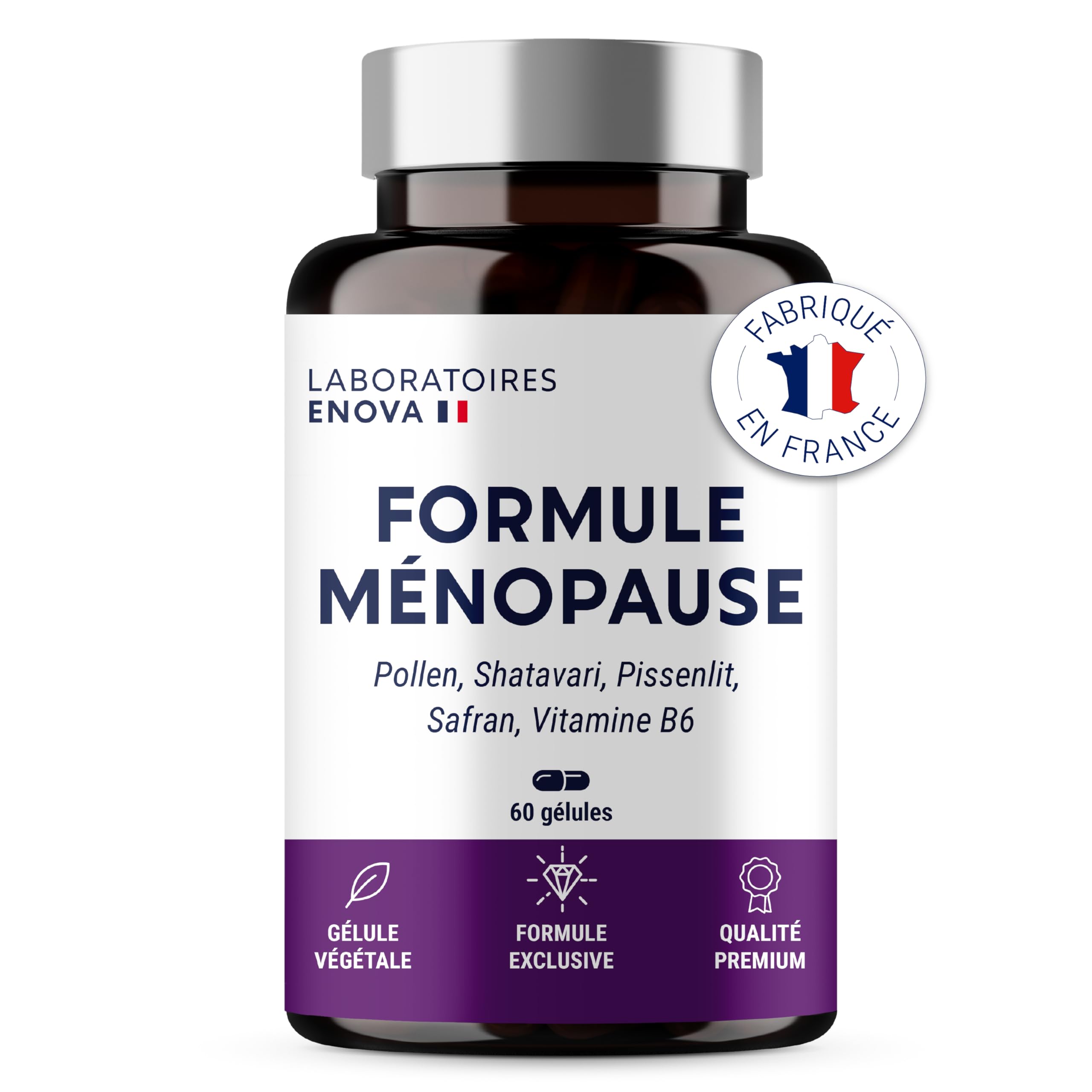 FORMULE MÉNOPAUSE | Bouffées de Chaleur, Fatigue et Équilibre émotionnel | Pollen, Shatavari, Pissenlit, Safran et Vitamine B6 | 60 Gélules | Fabriqué en France