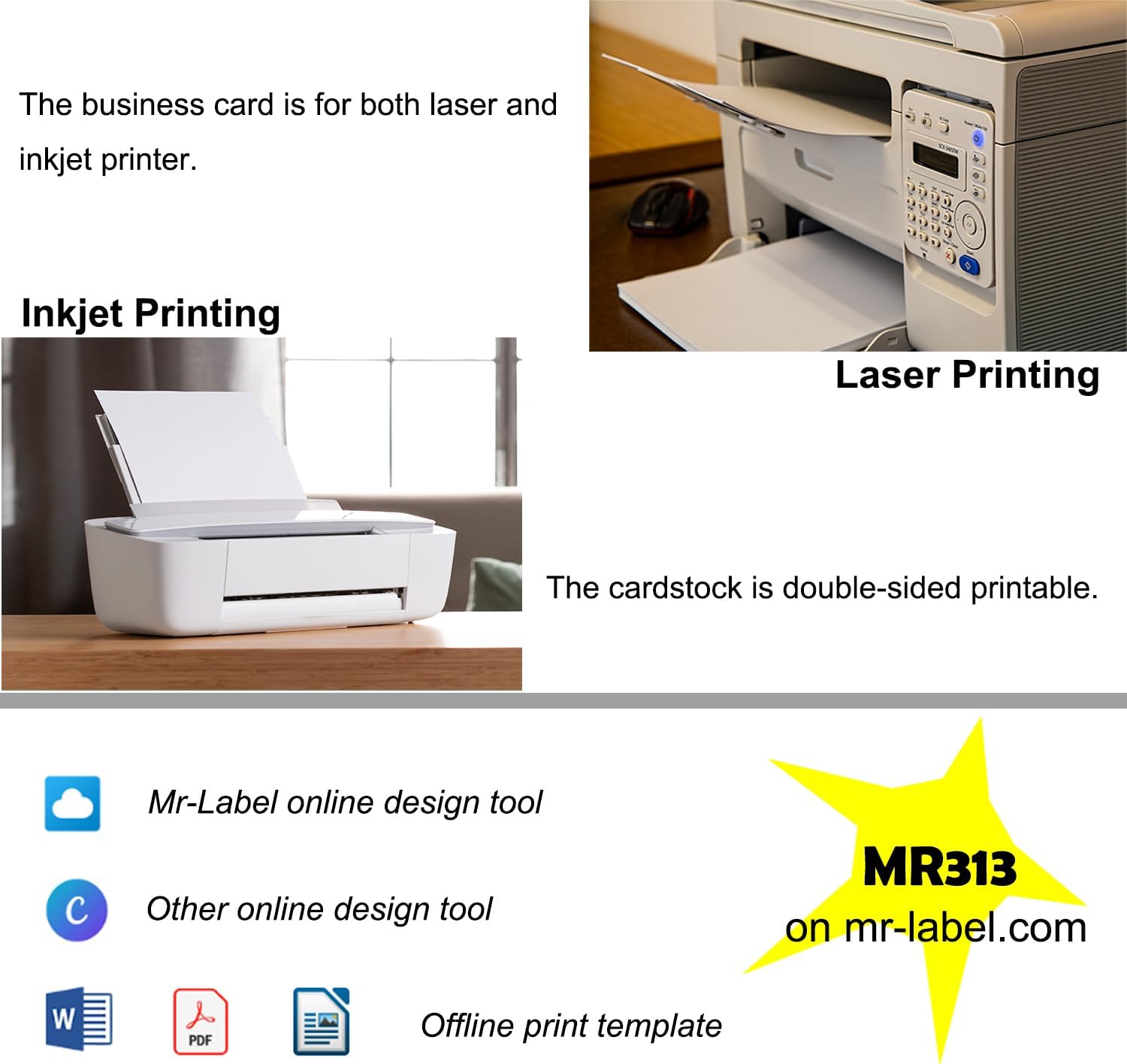 Mr-Label 250 Printable Business Cards 3.5" x 2", 250gsm Heavyweight Shimmer Paper Cardstock, Micro-Perforated Double-Sided Inkjet Printing image 3