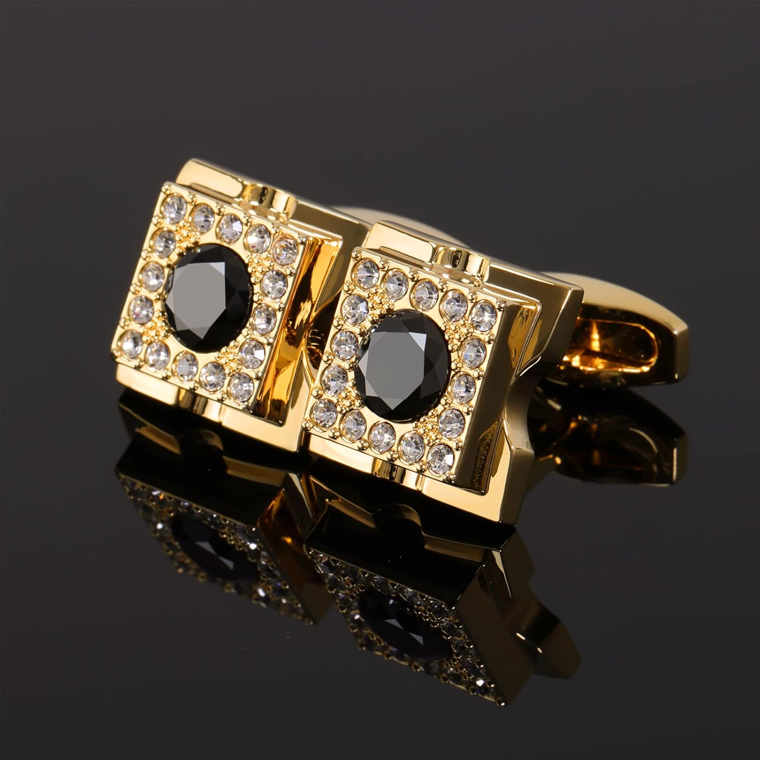 Sogee 18K Gold Plated Black Crystal Cufflinks for Men Square Elegant Mens Cuff Links for Business Wedding Party Unique Gift - Image 5