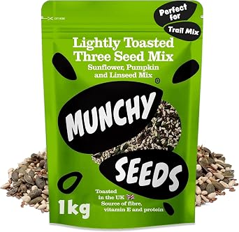 Munchy Seeds Lightly Toasted 3 Seed Mix, Pumpkin Seeds, Sunflower Seeds & Flaxseed, Free from Nuts, Seeds for Baking, Breakfast Cereals & Granola, Mixed Seeds to Eat, Mixed Seeds for Eating 1KG