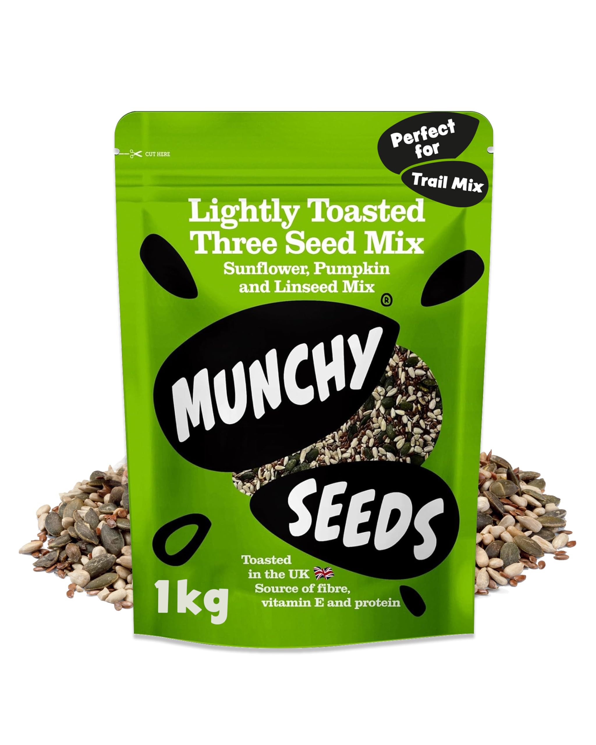Lightly Toasted 3 Seed Mix, Pumpkin Seeds, Sunflower Seeds & Flaxseed, Free from Nuts, Seeds for Baking, Breakfast Cereals & Granola, Mixed Seeds to Eat, Mixed Seeds for Eating 1KG