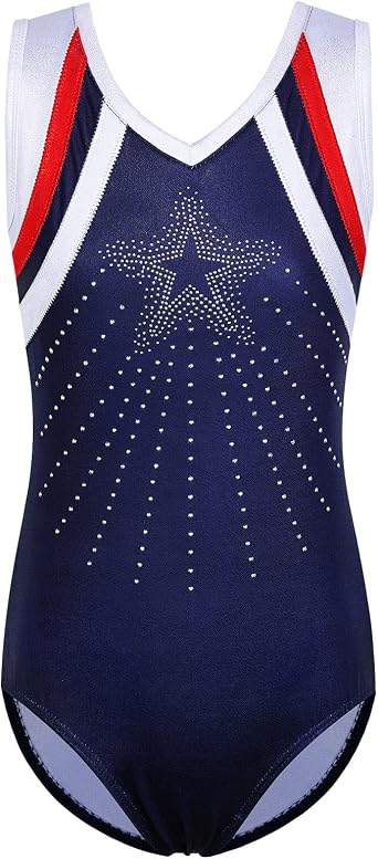 BAOHULU Leotards Girls Gymnastics Embroidery Shiny Aqua Rose Diamond Dance Clothes