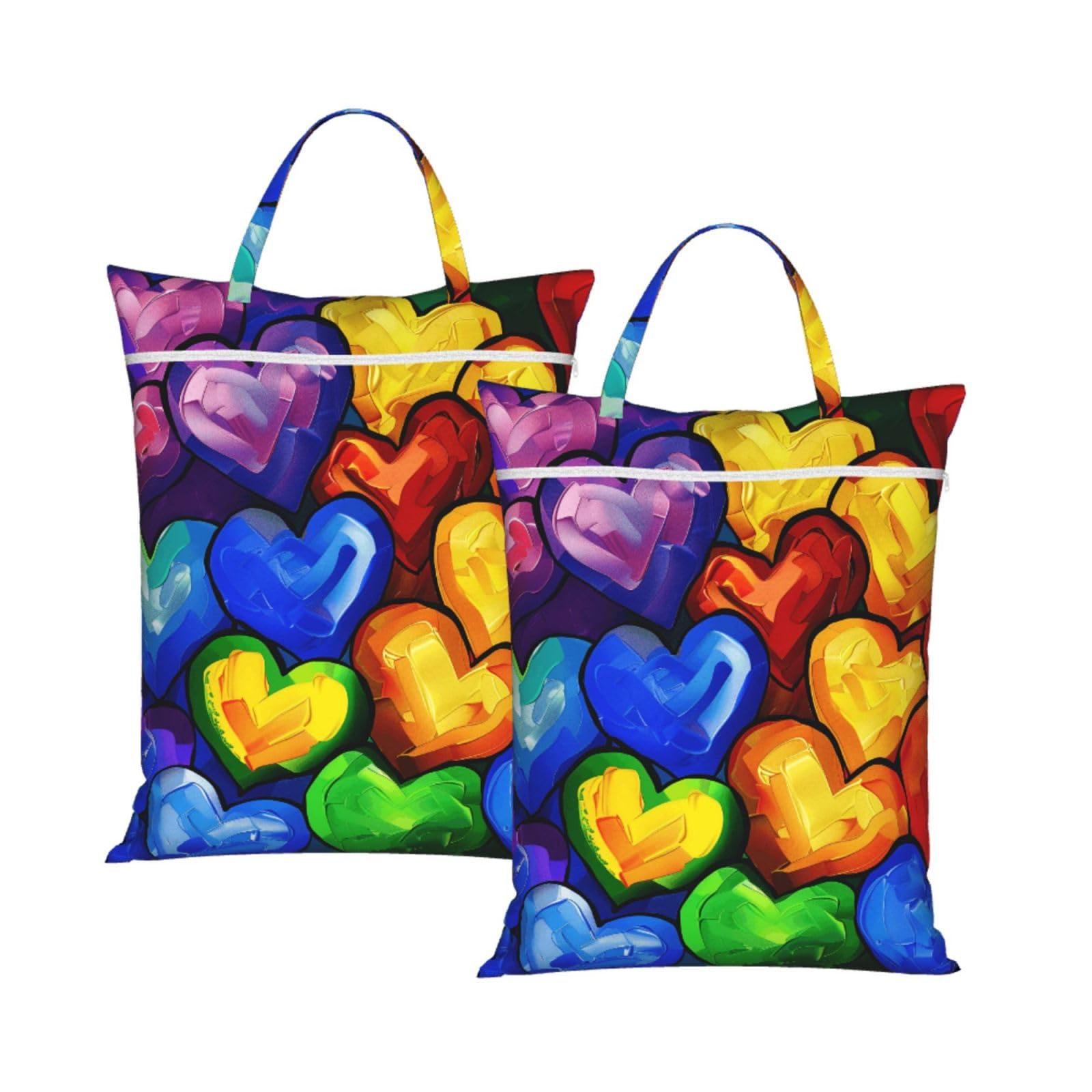 Large Travel Laundry Bags,Rainbow Colored Gay Pride Hearts Print with Handle Foldable Laundry Bag for Holidays Gym Swimming and Family Trips, 2Pcs