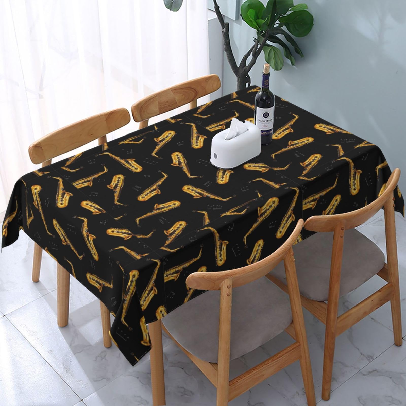 Poadnly Saxophone, Tablecloth Waterproof Dust-Proof Tabletop Wrinkle Resistant Table Cover - 137 x 183 cm