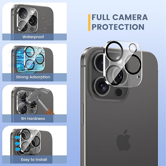 Maxdara アップグレード 6イン1 iPhone 15 Pro Max用スクリーンプロテクター 6.7インチ iPhone 15 Pro Max用 背面スクリーンプロテクター フロントスクリーンプロテクター カメラレンズプロテクター付き 2+2+2パック 強化ガラス