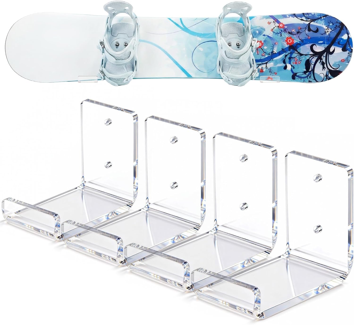 Novabright Acrylic Skateboard Wall Mount Rack | Snowboard Display Rack, Horizontal Ski Holder, Clear Display Hanger for Room Garage, Space Saving Storage Organizer
