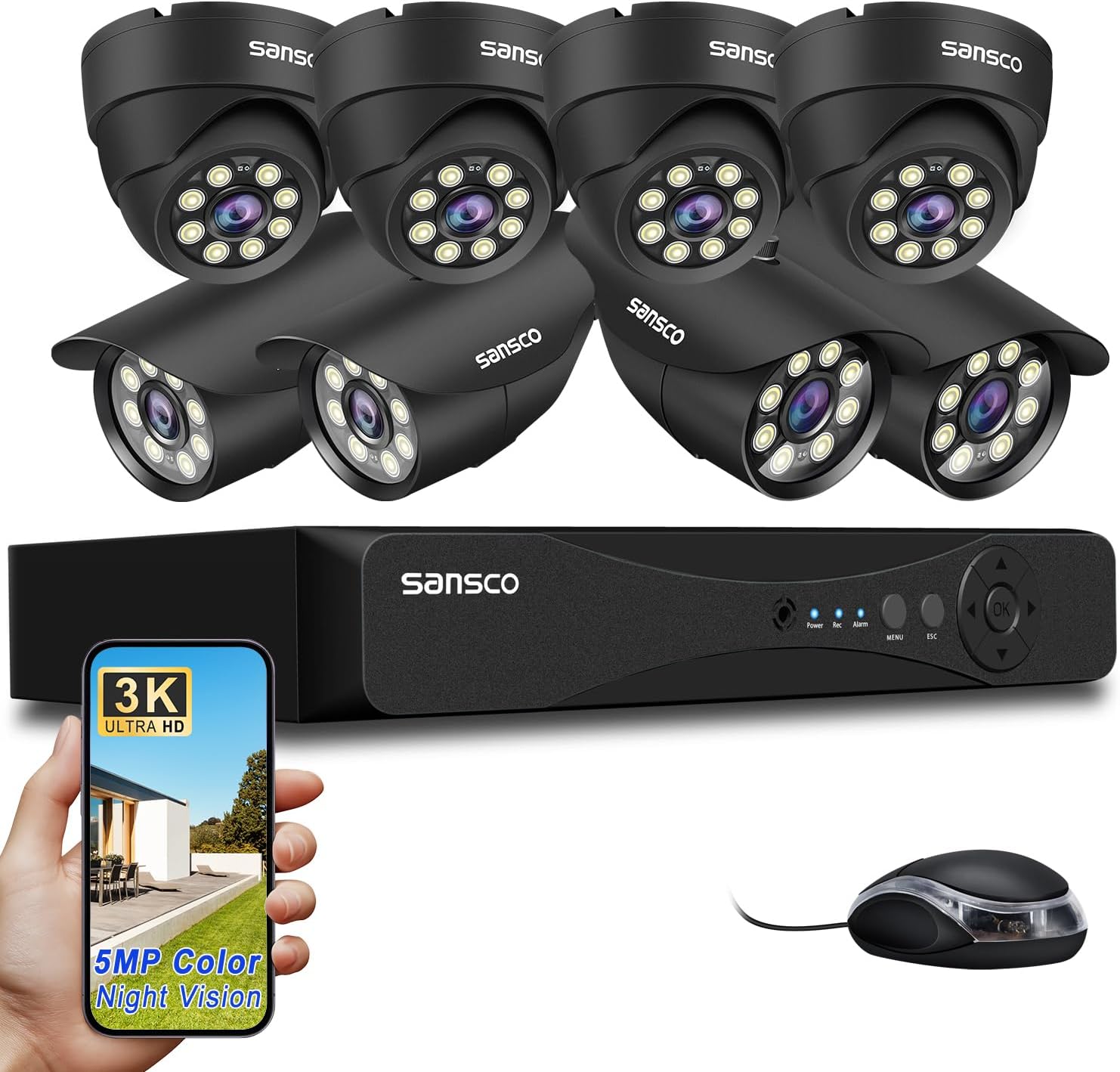 SANSCO 3K All-Metal Housing CCTV Security Camera System, 24/7 Recording