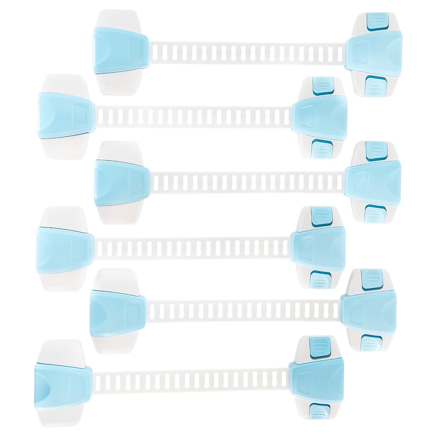 The Baby Lodge Child Safety Cabinet Locks | Child Proof Cabinets, Dresser, Refrigerator, Oven, Toilet Seat, Appliances | 3M Adhesives, Adjustable Strap | No Drilling, No Tools Required (6 Pack, Blue)