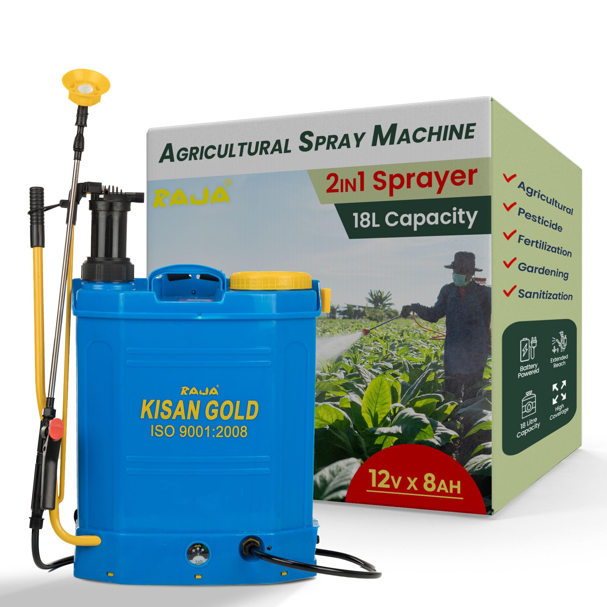 RAIJA Raja 2 In 1 Battery Sprayer For Agriculture - Pressure Spray Pump With 18 Litres Capacity And 12V X 8 Ah Battery - Spray Machine For Pesticides, Gardening, Sanitization, Blue (B0CTVNJL9T) Amazon Price History, Amazon Price Tracker