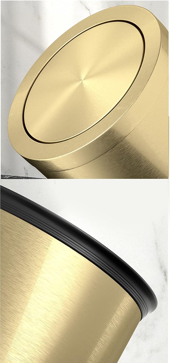 New Product Stainless Steel Gold Trash can with Flipping Lid 2.4gallon Fingerprint-Proof Garbage cans Wastebasket Bin for Kitchen bothroom Living Room (Silver)