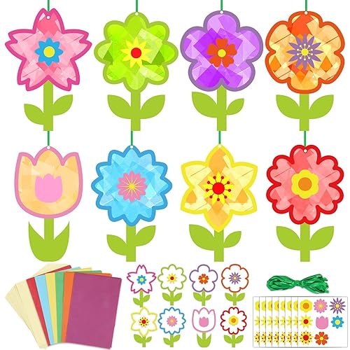 32 Sets Flower Suncatchers Craft Kits Flowers Shaped Stained Glass