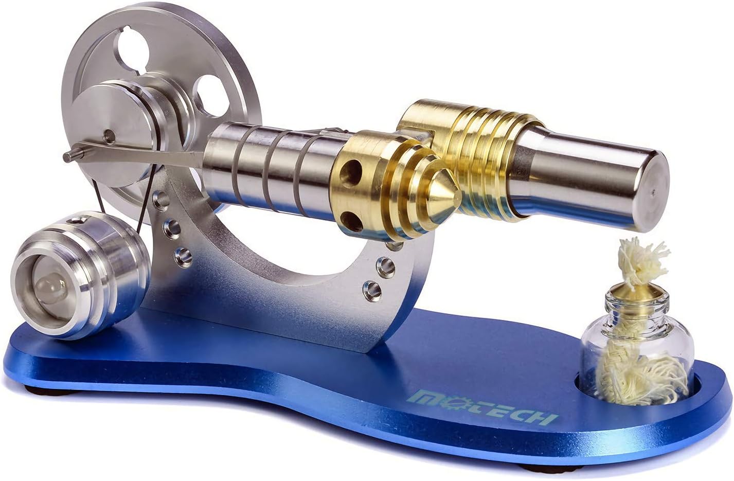 Motech Stirling Motor Model，Stirling Engine Mechanical Model Ornament Scientific Educational Toy With Electricity Generator and 7 Color LED (M163L)