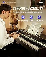 Vista 7 de Donner DDP-400 - Piano digital con teclado progresivo ponderado de 88 teclas, teclado de piano vertical premium para profesionales, paquete