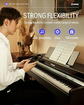 Donner DDP-400 Digital Piano Brown + Donner Single Piano Bench