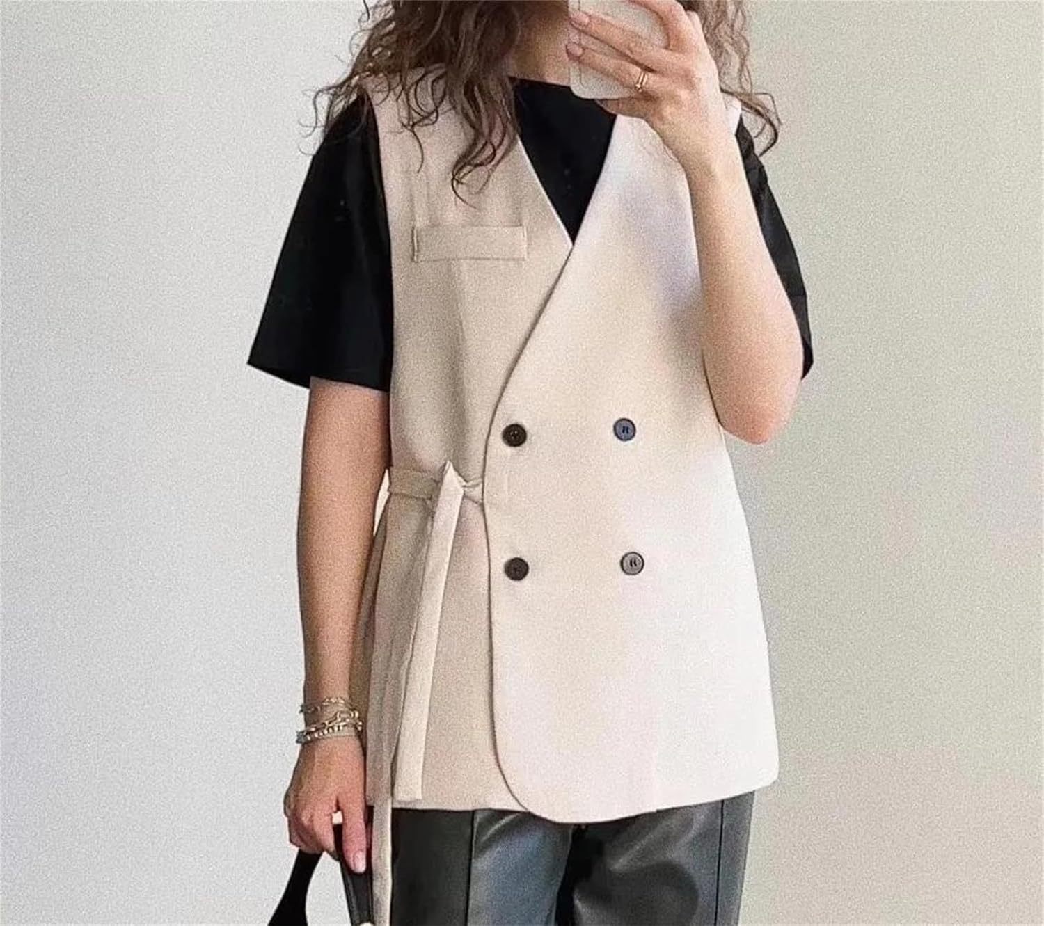 Women’S Large Size Suit Vest Short Spring Loose V Neck Jacket Casual Dress Suit Vest Top