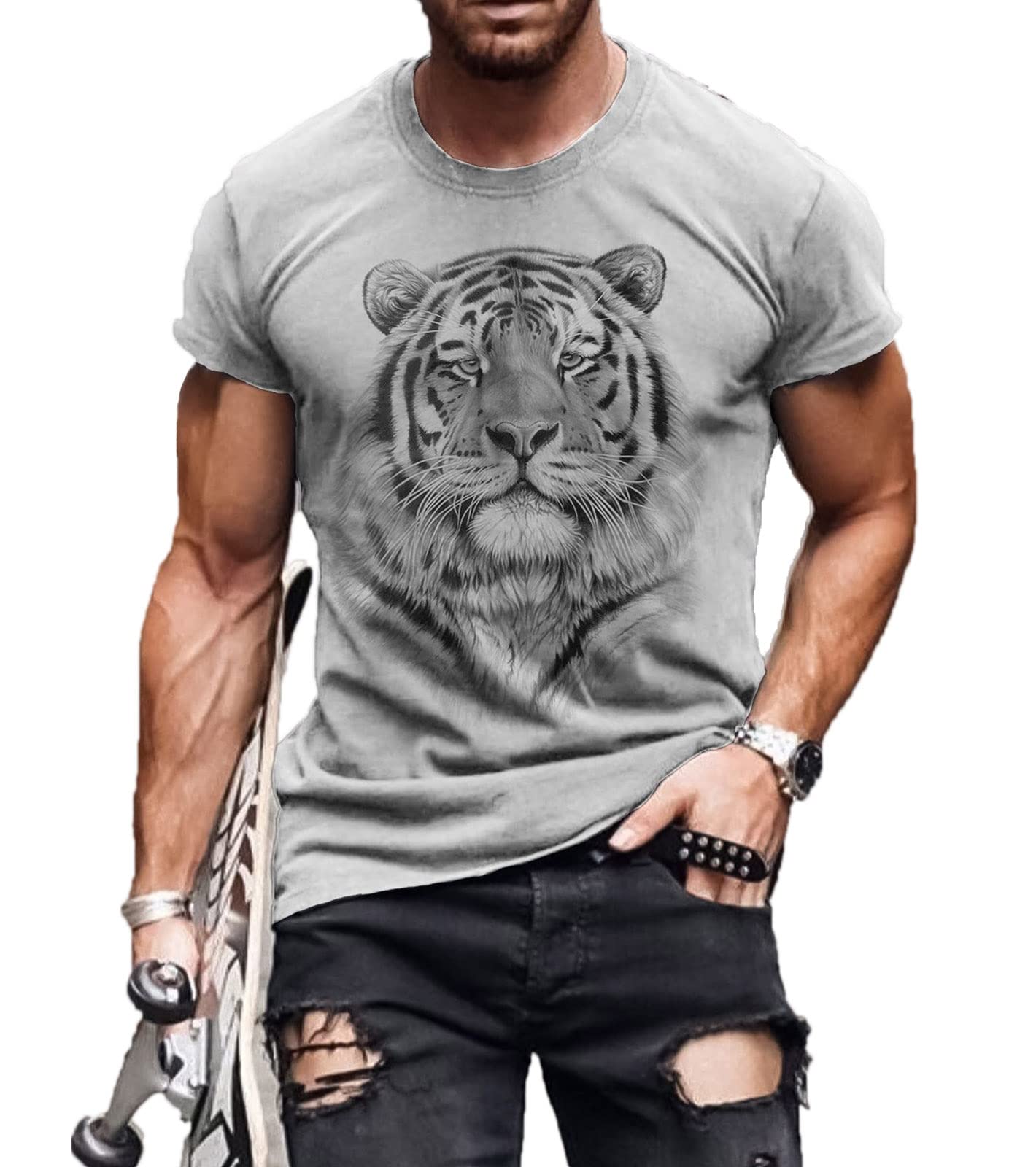T-shirt Unisex Con Stampa 3D Coccodrillo – Manica Corta, Girocollo, Taglia M – Poliestere+Spandex
