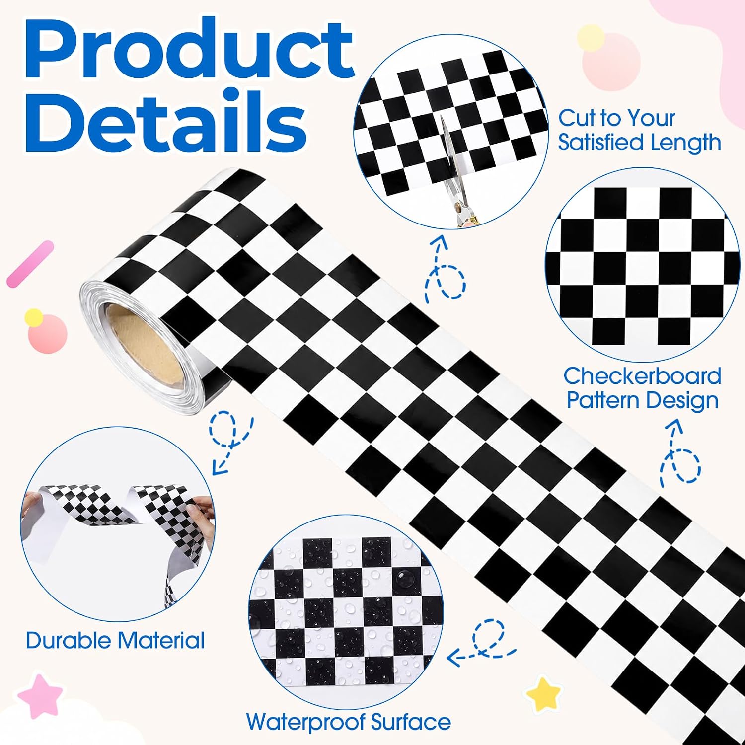 Tenceur 6 Rolls 197ft Checkered Border Trim, Racing Theme