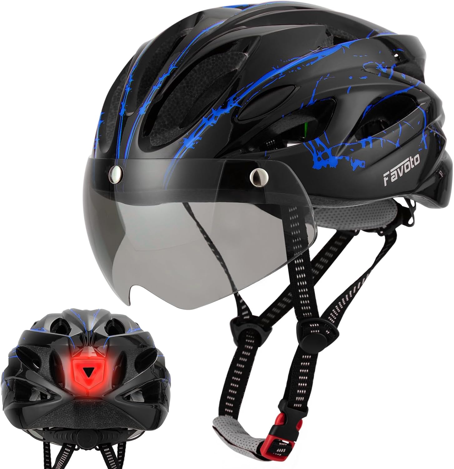 Favoto Bike Helmet Adult - Bicycle Helmet for Men Women Lightweight Cycling Helmets with Led Light Detachable Magnetic Goggles, Breathable Road Bike Mountain Ebike Helmets Adjustable Dial Fit