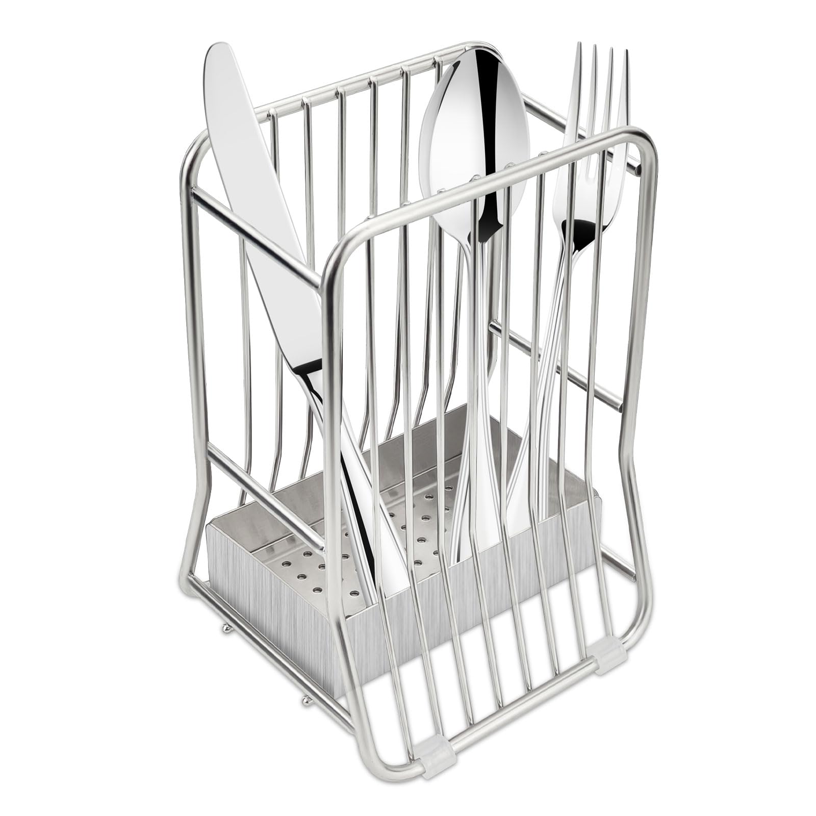 Diakey 304 Stainless Steel Kitchen Utensil Holder for Counter, Flatware Cutlery Silverware Caddy, Utensil Drying Rack Drainer Basket Organizer for Chopstick Spoon Fork Knife