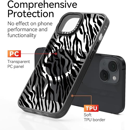 Miniatura 4 de Magsafe - Funda magnética para iPhone 14, bonita estética, funda de carga inalámbrica negra con correa para la muñeca, diseño femenino de impresión