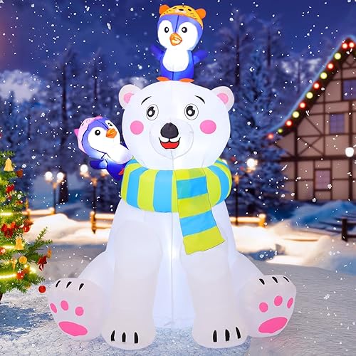 Miniatura 7 de COMIN Oso inflable de Navidad de 6 pies para decoración al aire libre, pingüino de patio con LED integrados para decoración de fiestas en