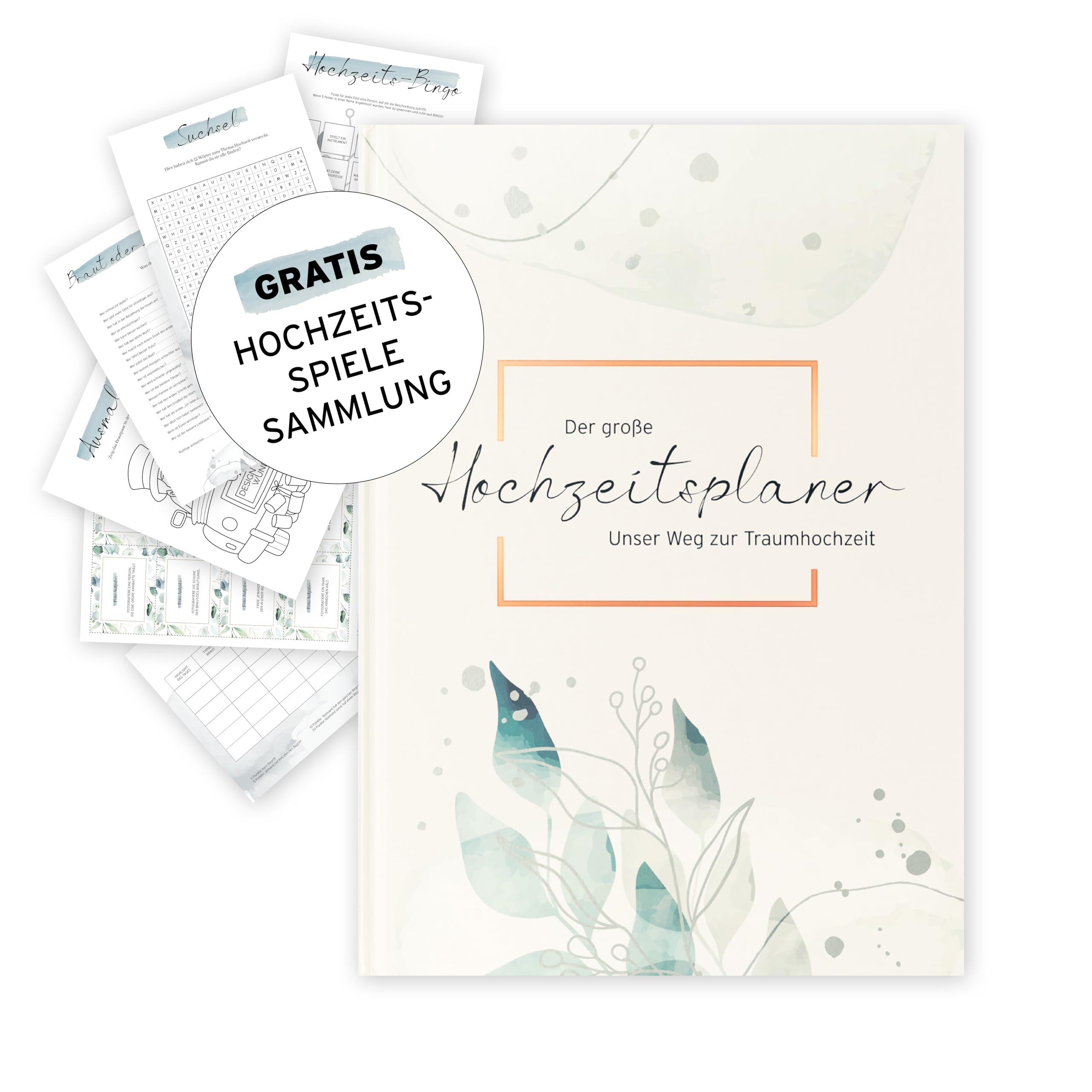 Hochzeitsplaner Buch Din A4 inkl. Roségold Prägung auf der Titelseite - Unser Weg zur Traumhochzeit -Wedding Planner – 120 Seiten für den großen Tag in Premium Papierqualität