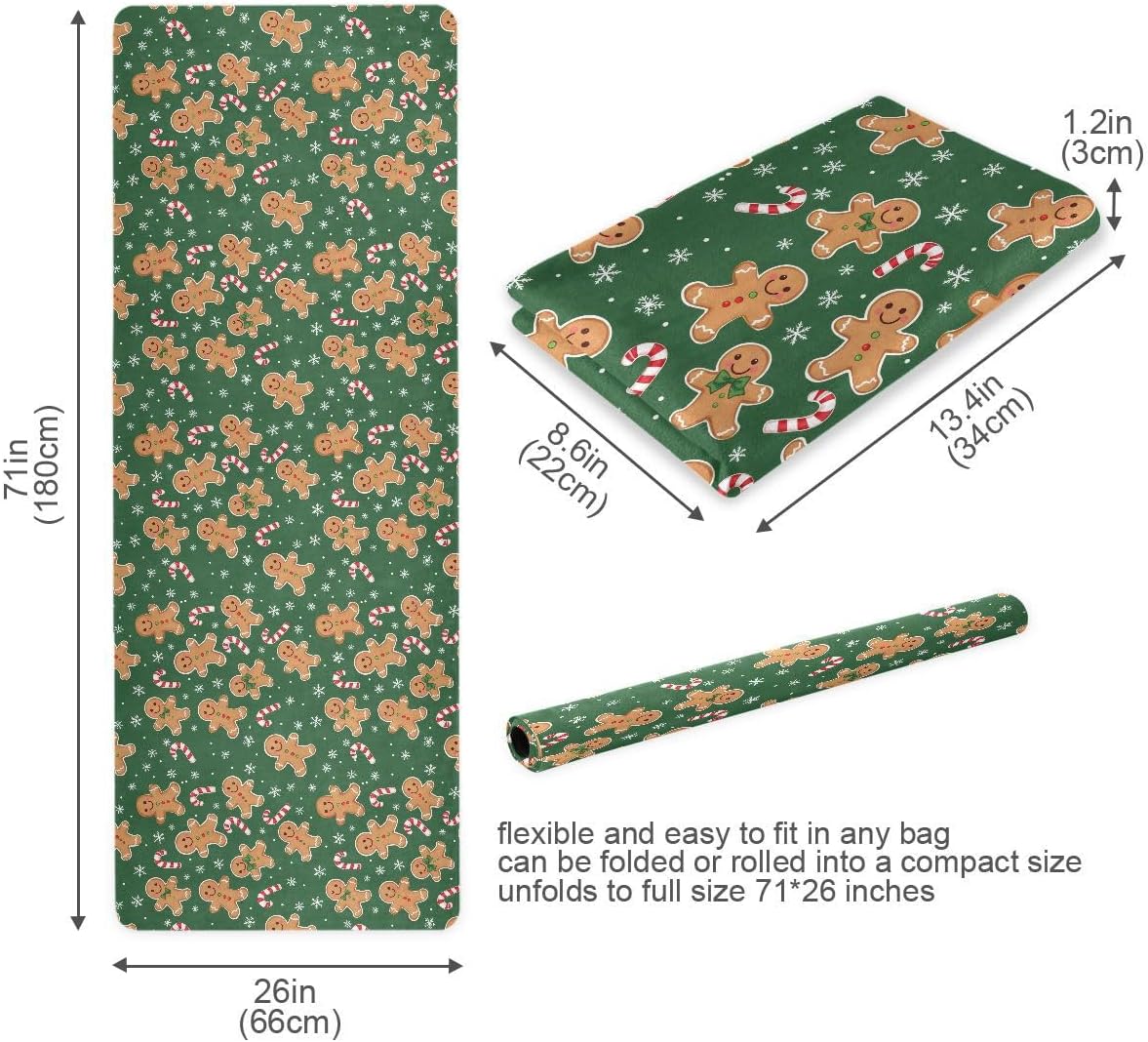 ALAZA Gingerbread Man with Green Background Pattern Yoga Mat Non Slip Fitness Exercise Mat, Workout Mat for Yoga, Pilates and Floor Exercises
