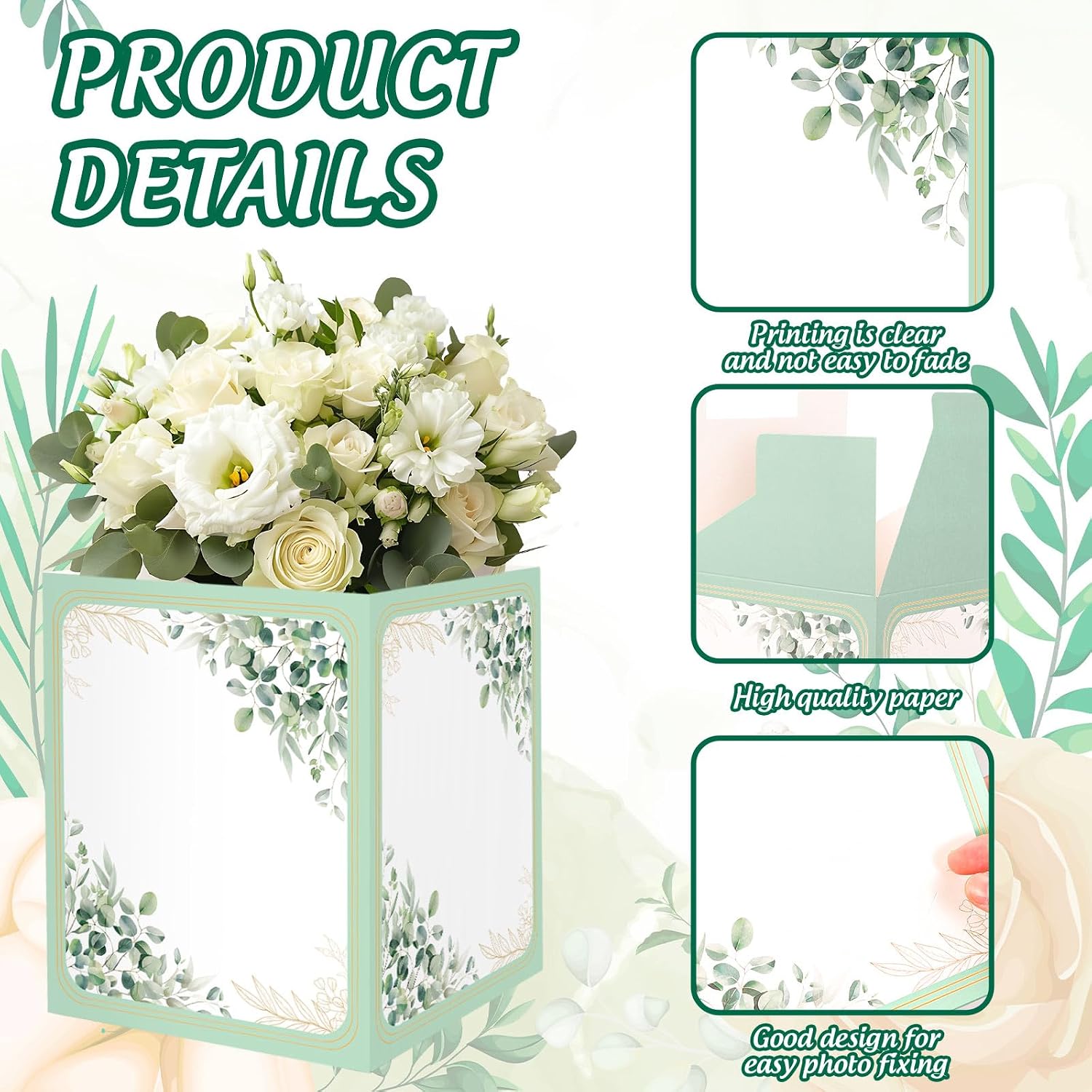 AnyDesign 12 Pcs Wedding Photo Centerpiece Boxes for Table Picture Display Green Eucalyptus Greenery Leaves Photo Props Box Frame for Wedding Bridal Shower Party Decor Flower Arrangement image 3