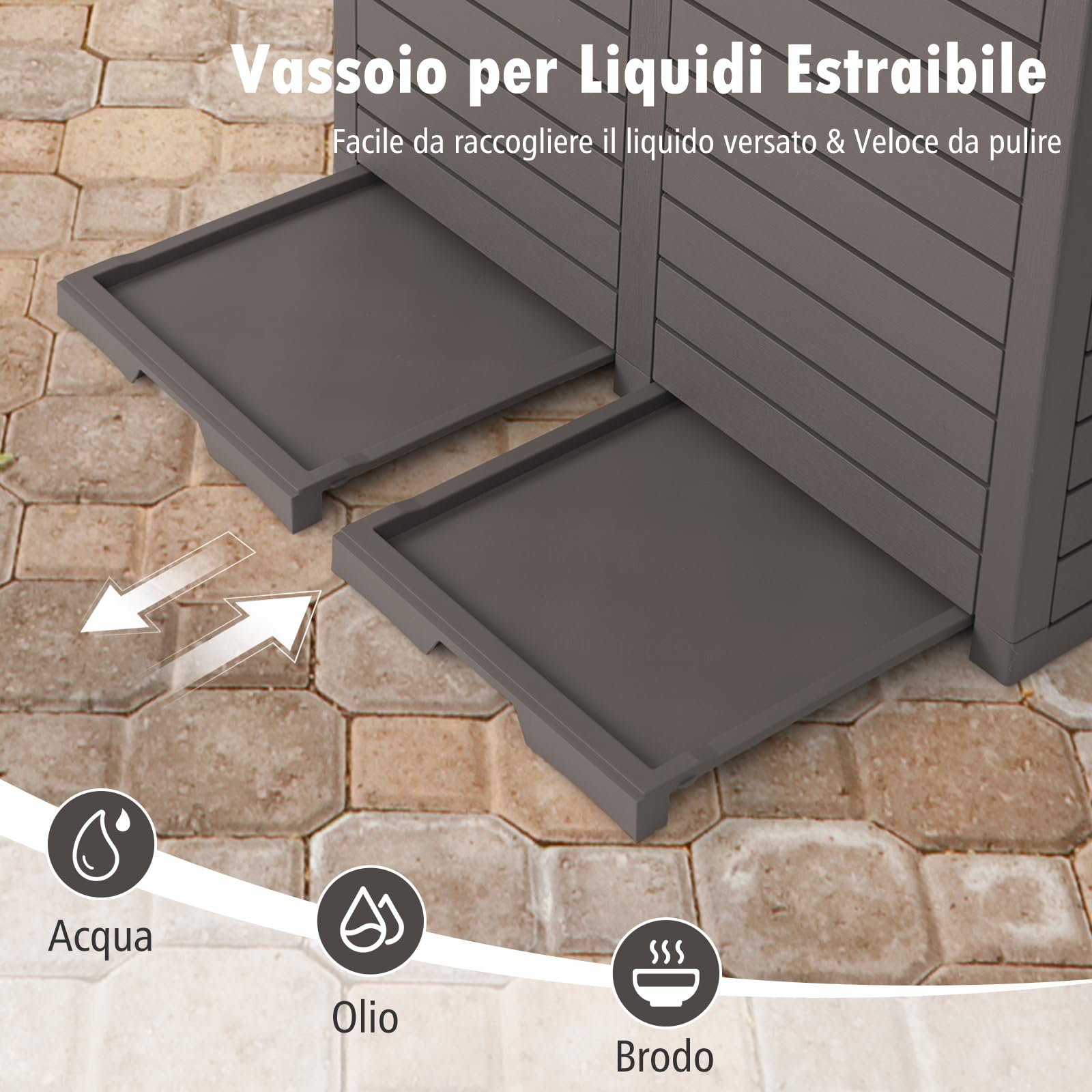 RELAX4LIFE Pattumiera Differenziata Esterno per Giardino a 1 o 2 Scomparti, con Vassoio per Liquidi, Coperchio e Maniglia,in Resina Resist. Intemperie(1, MARRONE, 235L)