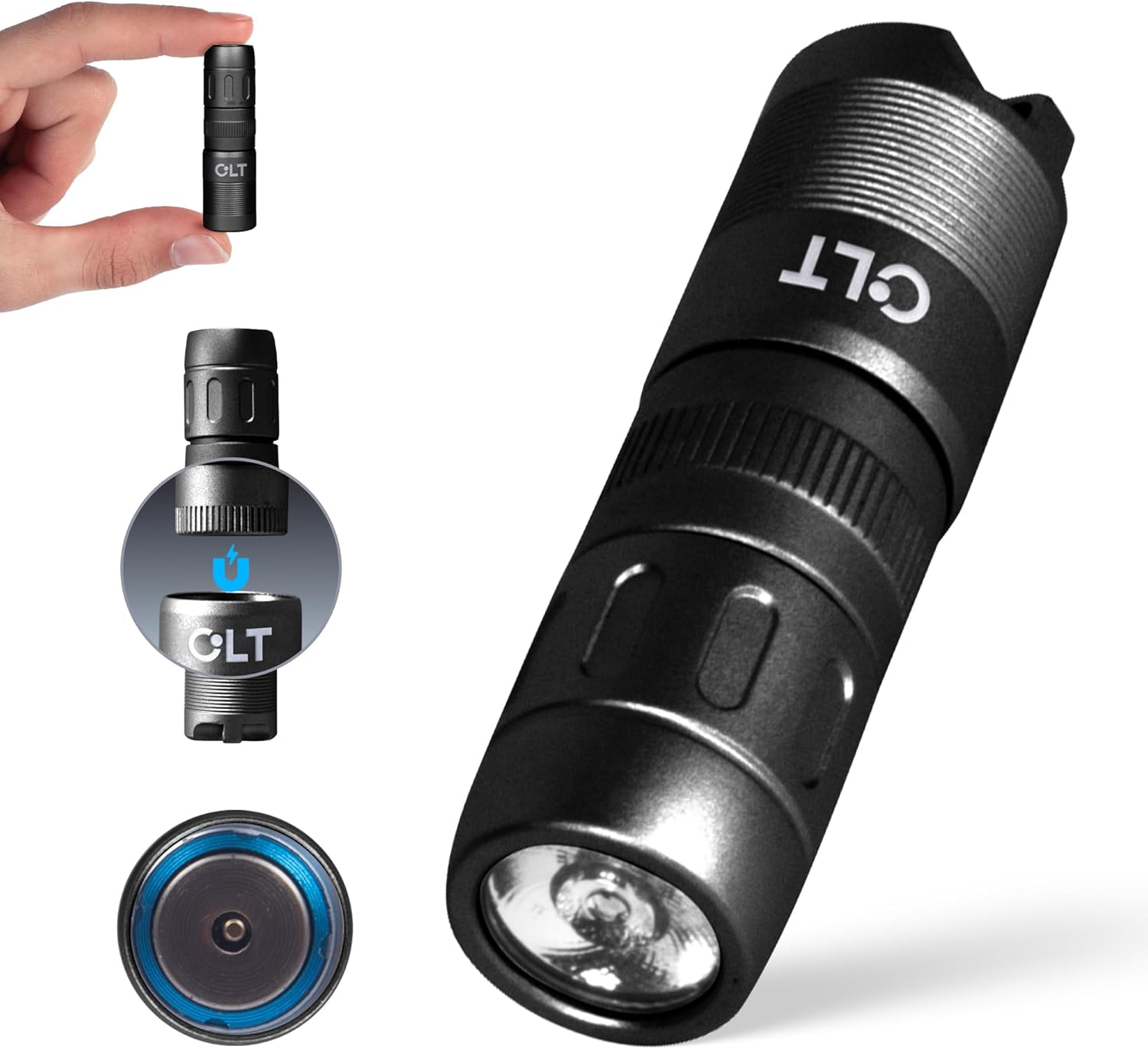 CLT Mini EDC Rechargeable Flashlight Magnetic Keychain, Snap on/off, 105 Lumen, Portable and Compact LED Keychain Flashlights - Durable Built-in Battery Ideal for Everyday Carry - Black