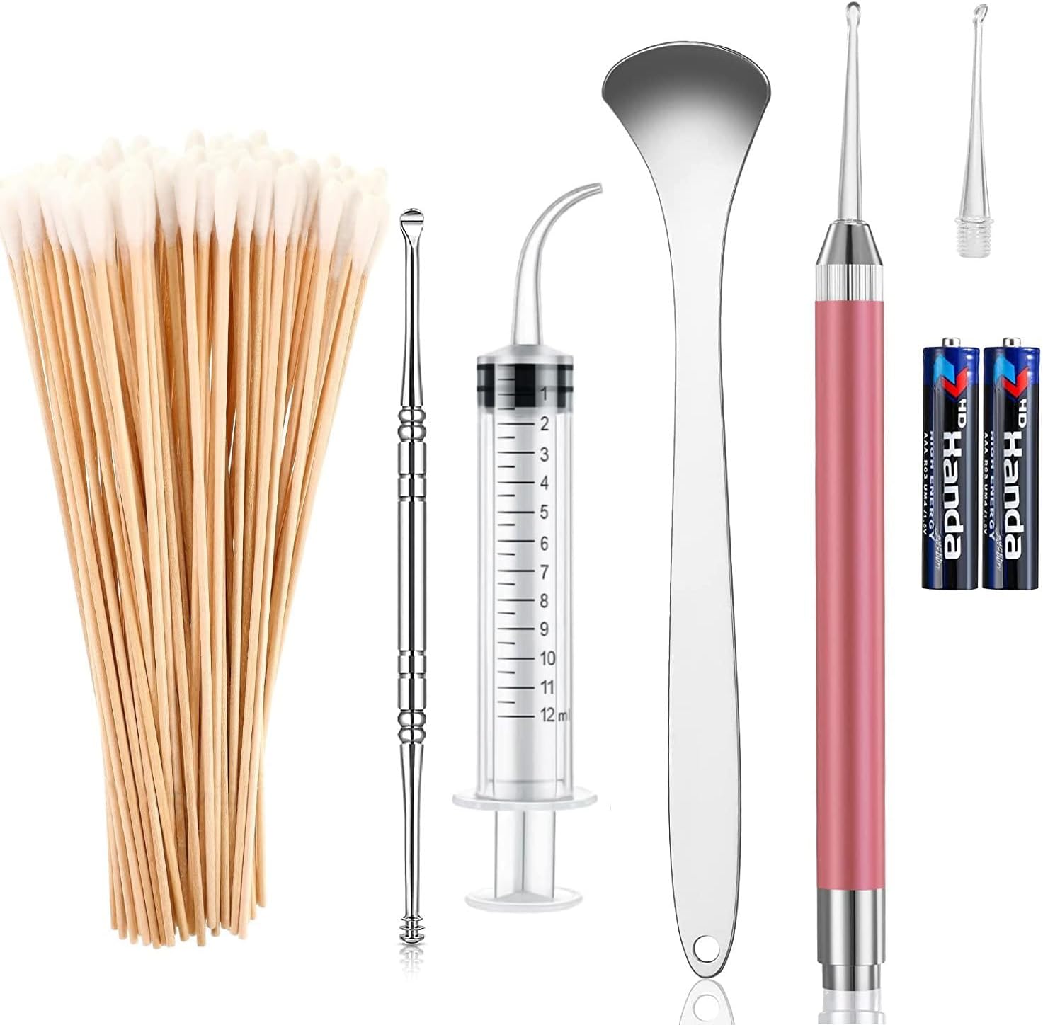 Xuke Tonsil Stone Removal Set Includes 1 Stainless Steel Tonsil Stone Removal Tool, 1 Tonsil Stone Remover with LED Light, 100 Long Swabs andStainless Steel Tongue Cleaner Scraper (small)