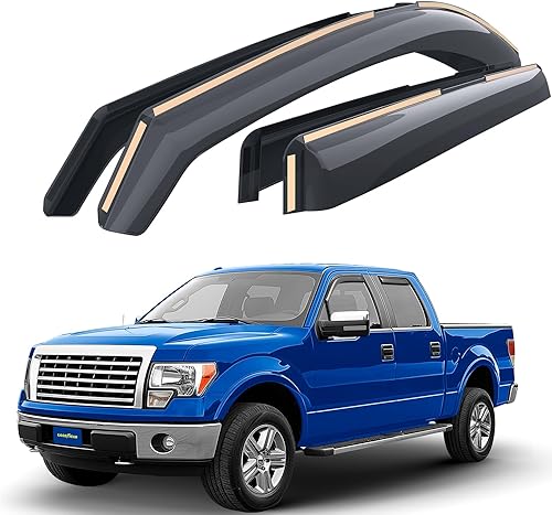 Goodyear Deflectores de ventana inastillables en el canal para camiones Ford F-150 2009-2014 SuperCrew, protectores de lluvia, viseras de ventana