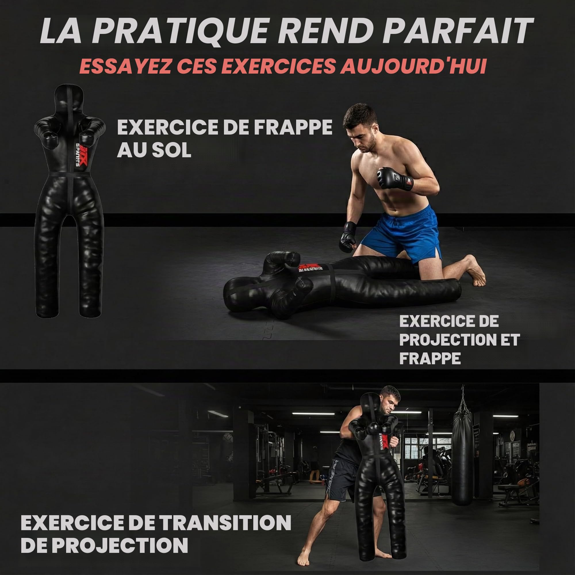 RTX MMA Judo Grappling Dummy Boxing Bag Brazilian BJJ Jiu Jitsu Position Stand Wrestling BJJ Dummy Arts Martiaux Boxing Box Training Dummies - Rexine - Non rempli