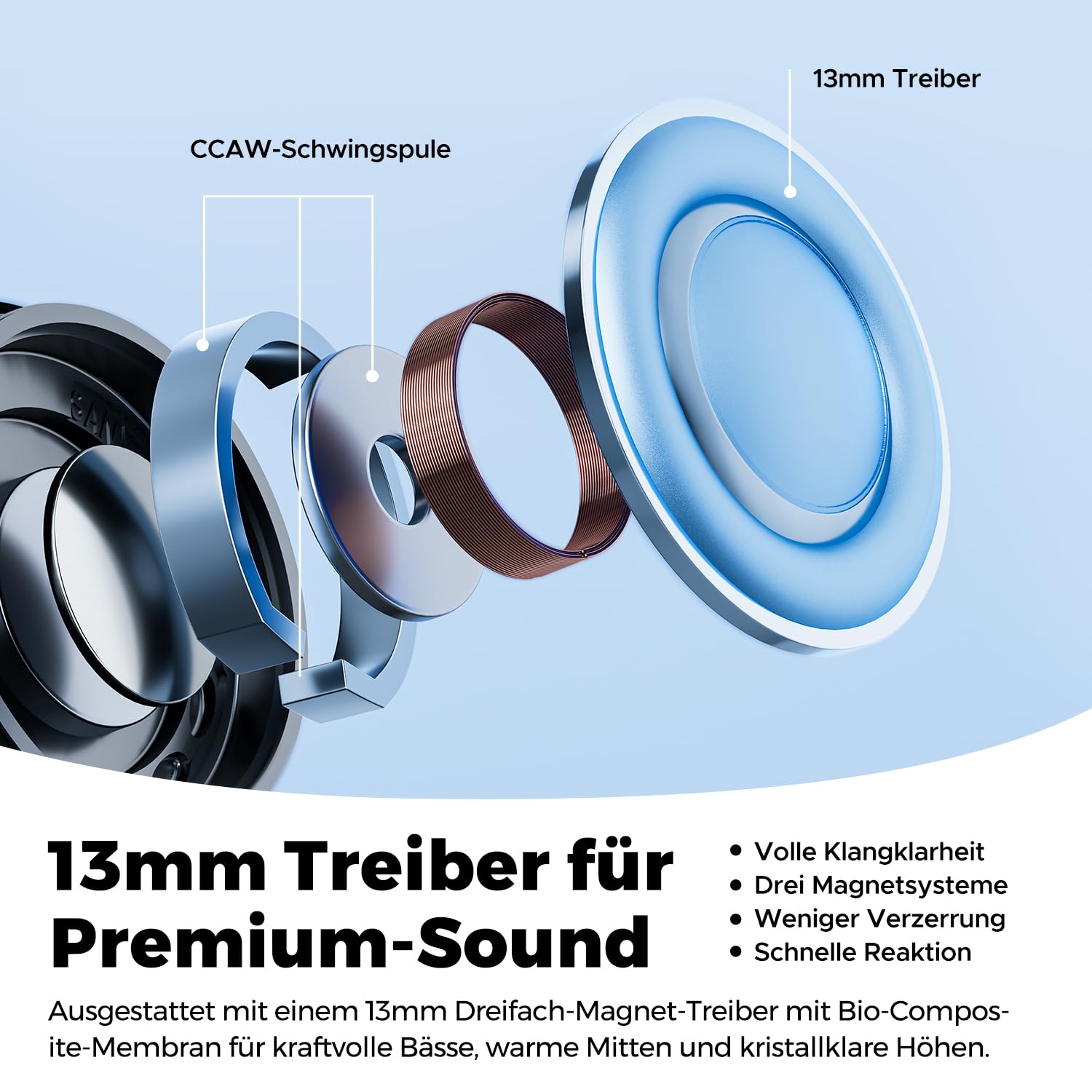 SoundPEATS Air6 HS Semi-in-Ear Bluetooth Kopfhörer | 13mm Dreimagnet-Treiber, LDAC+Hi-Res, 45 Std. Akku, Schnellladung, 2MIC ENC, IPX5, Touch, Raumklang, Bluetooth 6.0