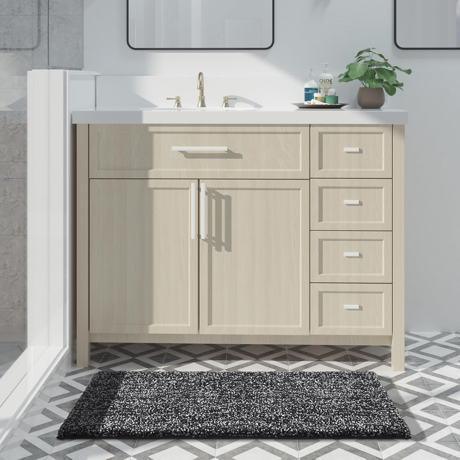 Yimobra Large Bathroom Rugs Non Slip Washable 36x24,Soft Absorbent Microfiber Bath Mat,Dual-Tone Decor Rug with Rubber Backing for Bathroom Floor,Tub and Shower, Home Essentials,Black and White