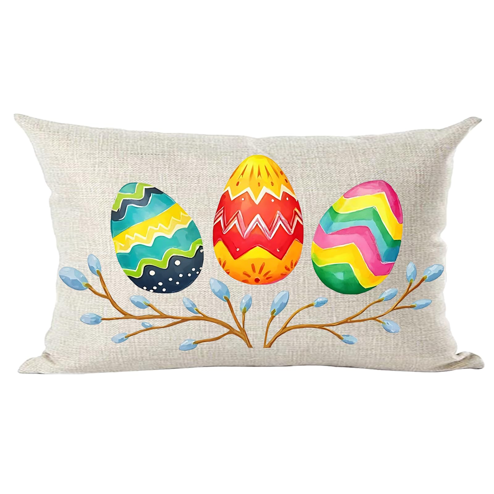 Ramirar Happy Easter Hand Painted Ink Painting Watercolor Colorful Eggs Decorative Lumbar Throw Pillow Cover Case Home Living Room Bed Sofa Car Cotton Linen Rectangular 12 x 20 Inches-image-49