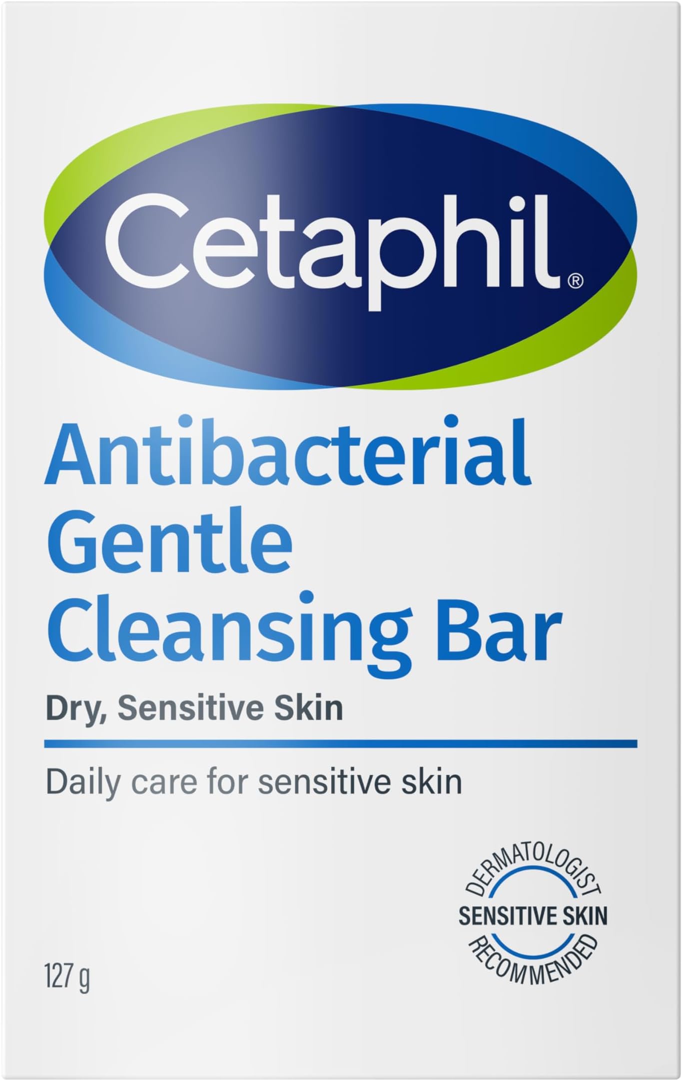 Cetaphil Antibacterial Bar | Deep Cleansing Face and Body | Dry to Normal Sensitive Skin | Soap & Fragrance Free, Hypoallergenic, Removes Makeup | Men & Women | 127g | Dermatologist Recommended