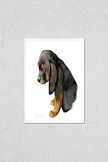 Wall Art Poster Print of Bruno Jura Hound Puppy Doggy Swiss-French Dog Bred for Hunting. Pet Animal with Long Ears Black and Brown Fur. Mammal Domestic Dog Isolated on White Background Digital Art