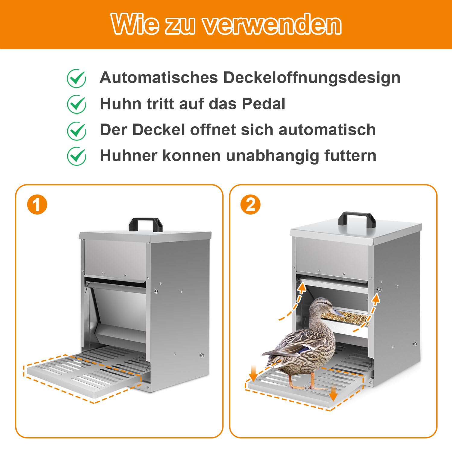 3 comederos automáticos para pollos con placa de estribo, tapa, 5 kg galvanizado, comedero para pollos, resistente al agua, comedero para gallinas, accesorio ideal para gallinas
