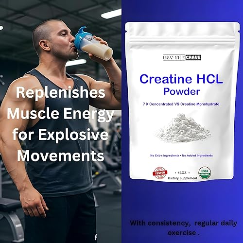 Miniatura 5 de Creatina HCL en polvo (16 onzas), 1 ingrediente, producción de energía, rendimiento atlético, 604 porciones sin hinchazón, absorción rápida, alta