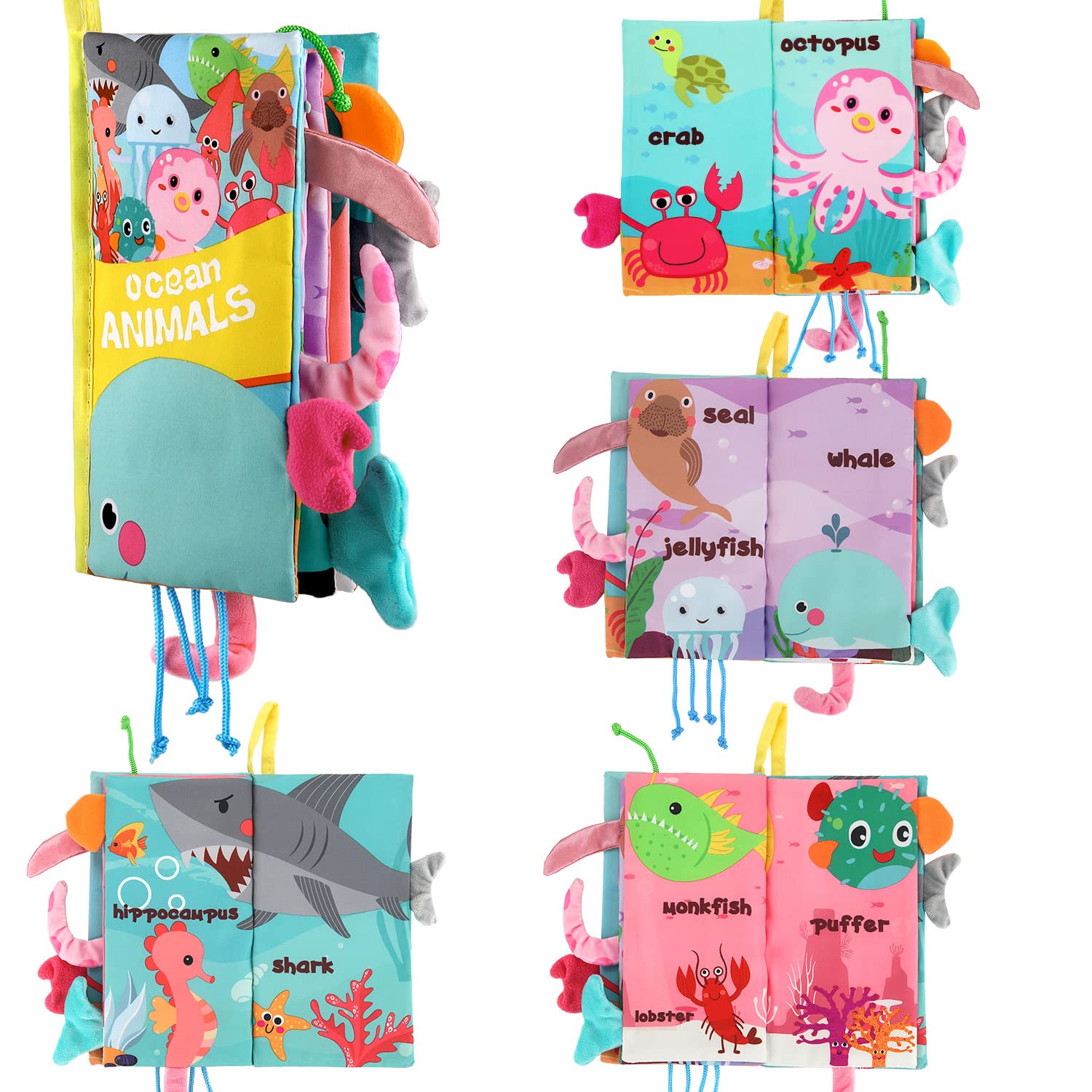 Sandrem Baby Soft Book, Cloth Baby Books, Crinkle Soft Baby Books 0-6 Months, Soft Books for Babies, Baby Books Toys, Sensory Toys 0-12 Months, Touch and Feel Crinkle Cloth Books for Baby Girl Boy