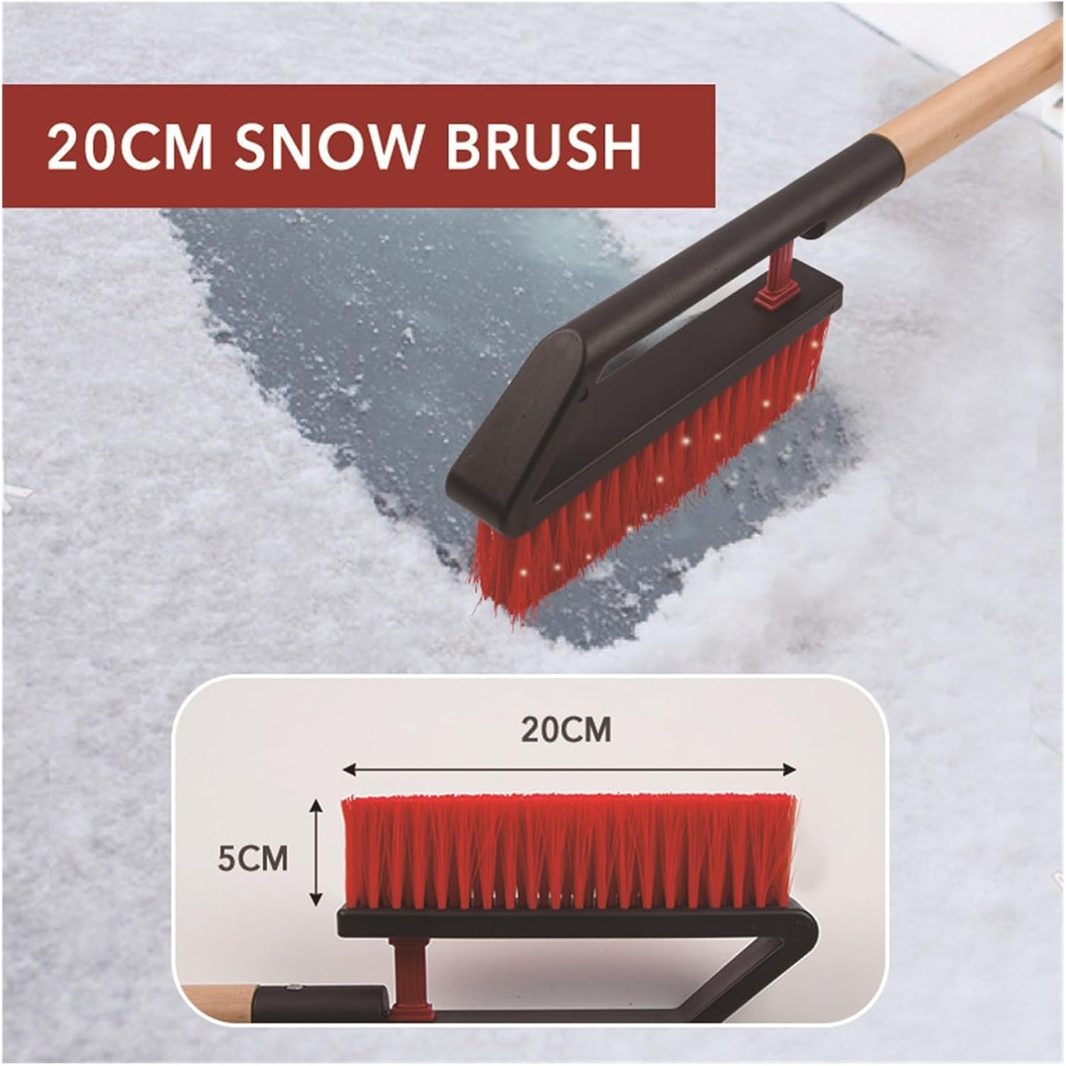 Car Snow Brush with Wood Handle, Windshield Snow Scraper and Ice Removal Tool