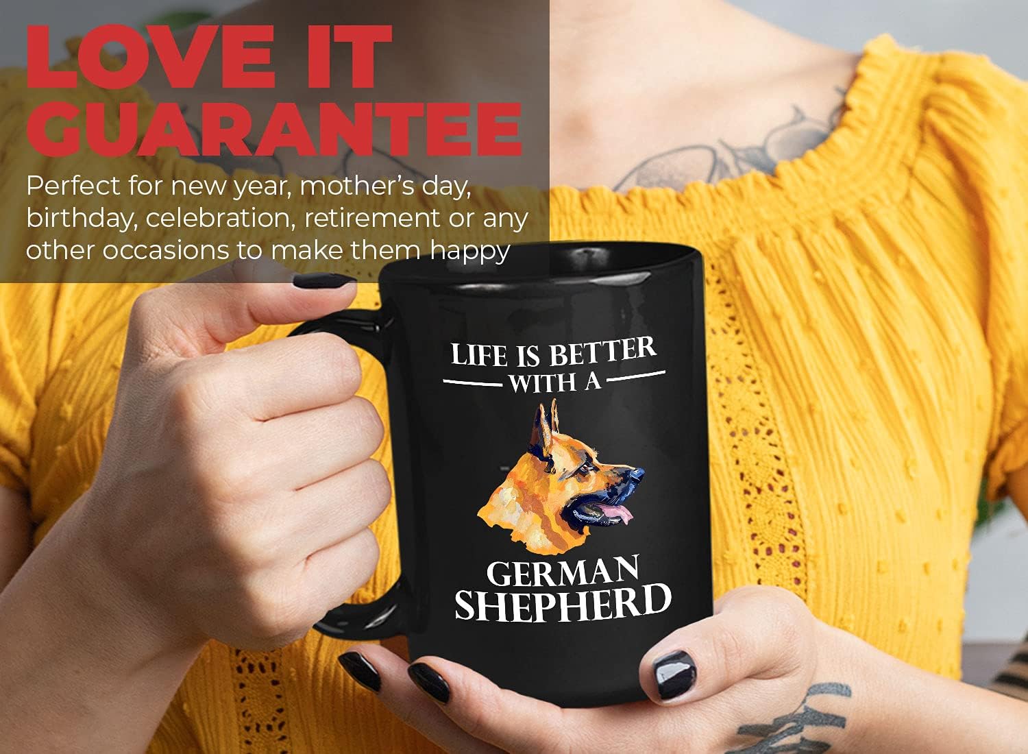 Bubble Hugs Dog Lover Coffee Mug 15 Oz Black - Life Is Better With A German Shepherd - Dog Owner Pet Owner Rescue Animal Lover Dog Breed Puppy Paw Fur Veterinarian