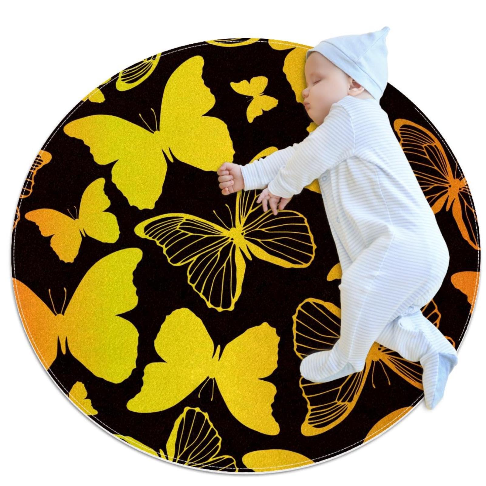 Tapis de salle de bain antidérapant et absorbant rond 1m aux reflets dorés
