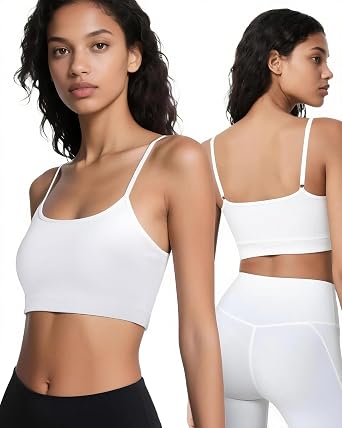 Women Sports Bras Adjustable Spaghetti Strap Bralettes, Scoop Neck Wireless Padded Tank Top Workout Yoga Top Basic Camisole