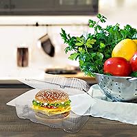 Vista 2 de Contenedor de plástico desechable con bisagras – 70 recipientes de alimentos transparentes con forma de almeja, tamaño interno de 6.3 pulgadas