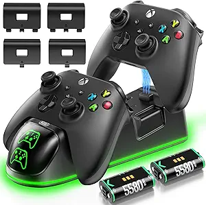 OIVO XSX Controller Charger Station with 2 Packs 5580mWh Rechargeable Battery for Xbox Series X/S/One/Elite/Core Controller, Charging Dock for Xbox with 4 Packs Covers